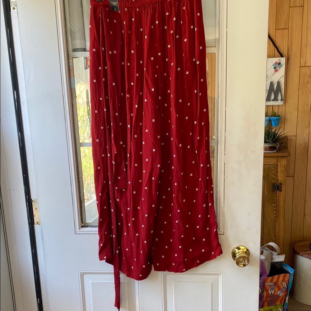 Abercrombie & Fitch Red Maxi Skirt with White Dots